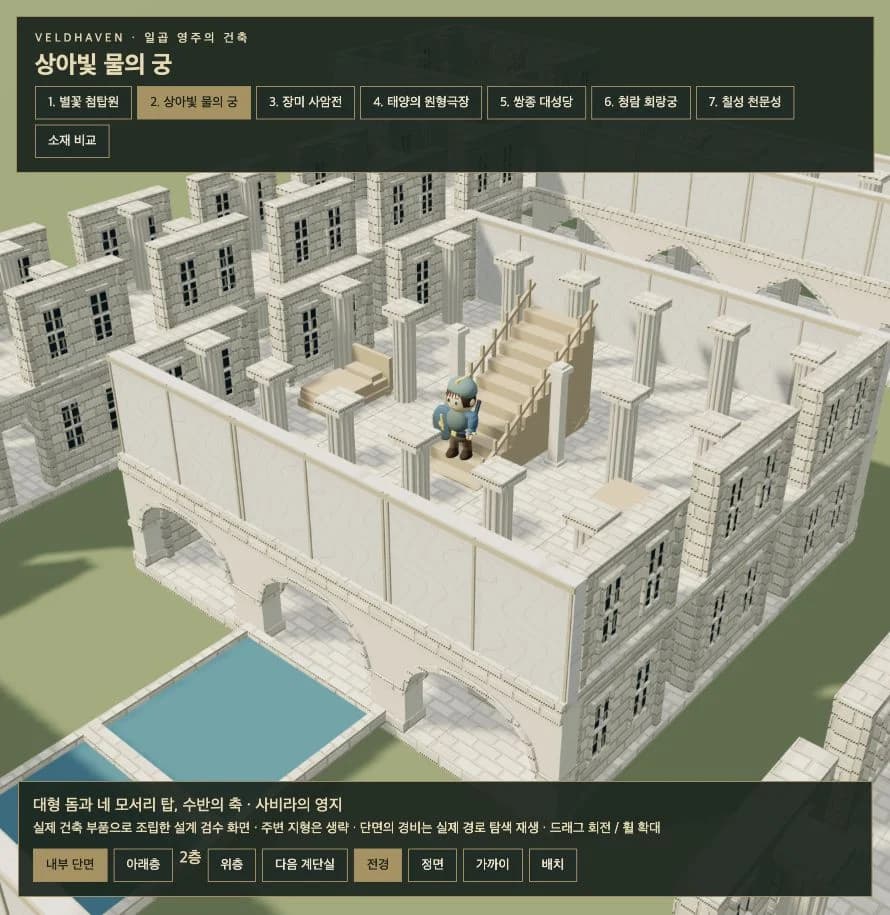 상아빛 물의 궁 내부 계단실